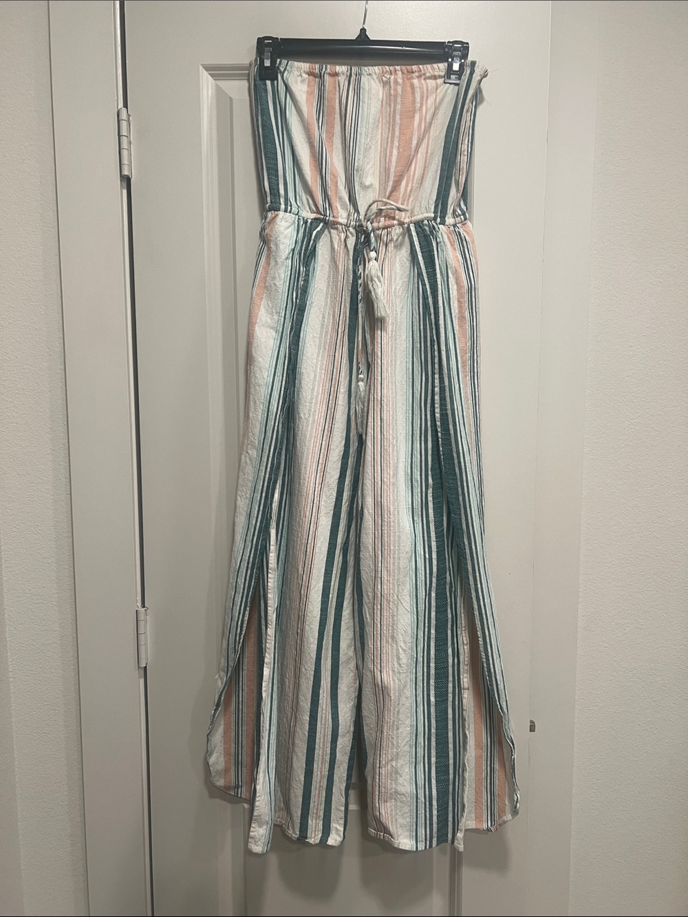 Chelsea & Violet Strapless Wide-Leg Jumpsuit in Teal & Peach